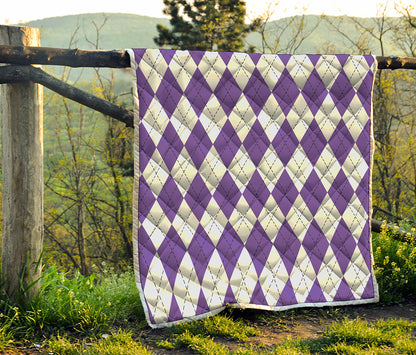 White And Purple Argyle Pattern Print Quilt