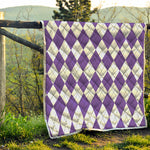 White And Purple Argyle Pattern Print Quilt