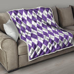 White And Purple Argyle Pattern Print Quilt