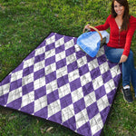 White And Purple Argyle Pattern Print Quilt
