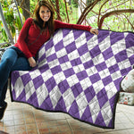 White And Purple Argyle Pattern Print Quilt