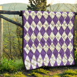 White And Purple Argyle Pattern Print Quilt