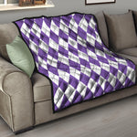 White And Purple Argyle Pattern Print Quilt