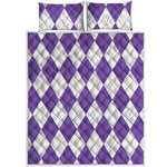 White And Purple Argyle Pattern Print Quilt Bed Set