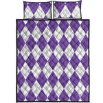 White And Purple Argyle Pattern Print Quilt Bed Set