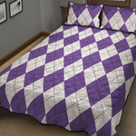 White And Purple Argyle Pattern Print Quilt Bed Set