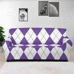 White And Purple Argyle Pattern Print Sofa Cover