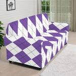 White And Purple Argyle Pattern Print Sofa Cover