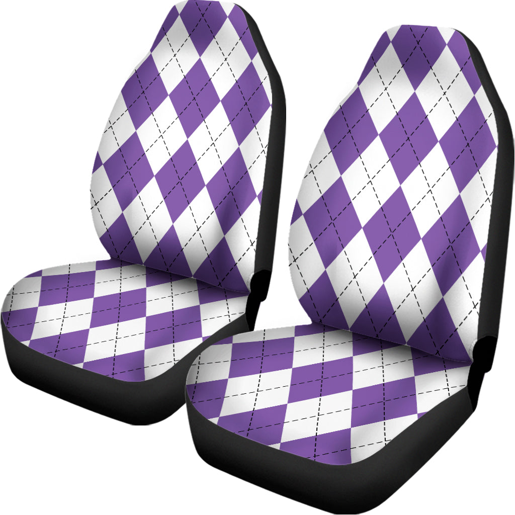 White And Purple Argyle Pattern Print Universal Fit Car Seat Covers