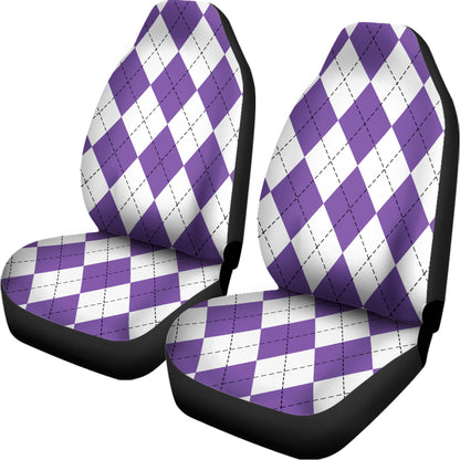 White And Purple Argyle Pattern Print Universal Fit Car Seat Covers