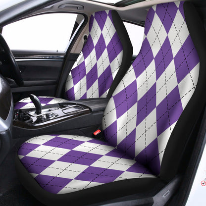 White And Purple Argyle Pattern Print Universal Fit Car Seat Covers