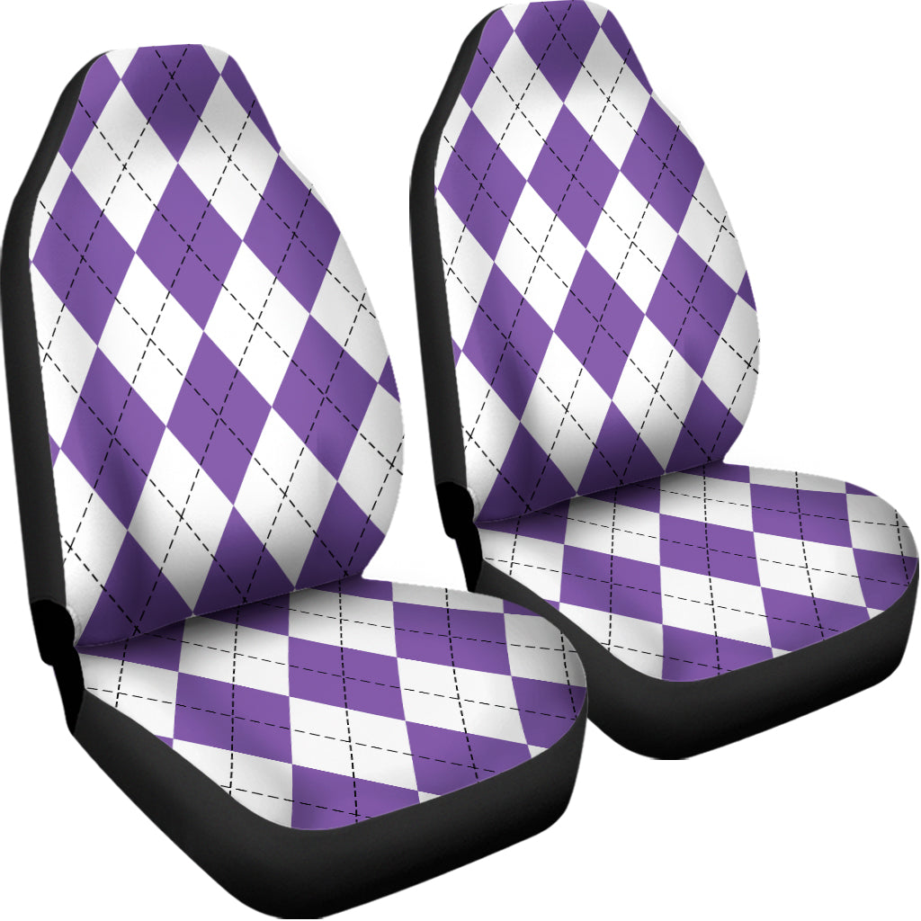 White And Purple Argyle Pattern Print Universal Fit Car Seat Covers