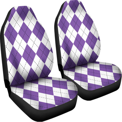 White And Purple Argyle Pattern Print Universal Fit Car Seat Covers