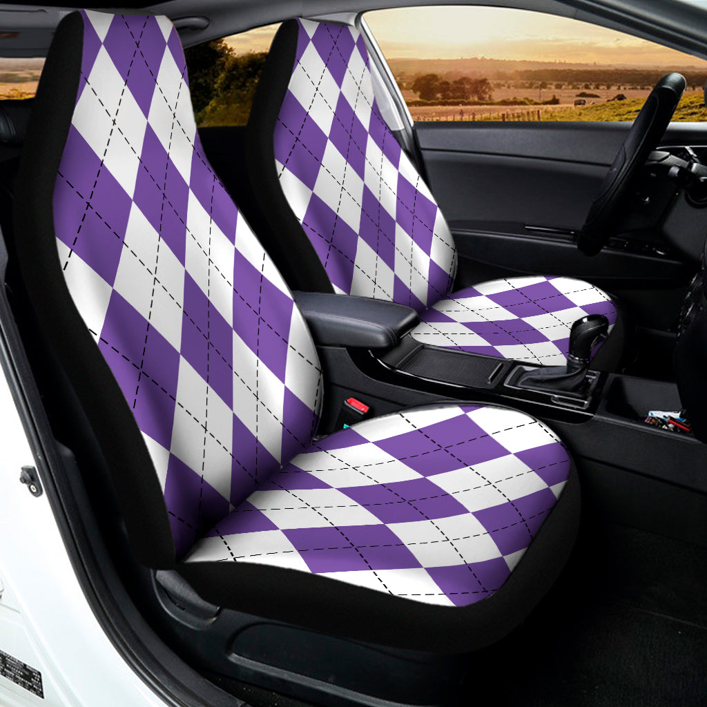 White And Purple Argyle Pattern Print Universal Fit Car Seat Covers