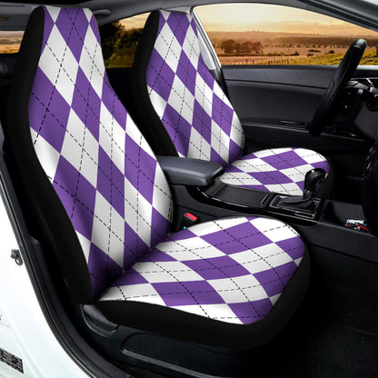 White And Purple Argyle Pattern Print Universal Fit Car Seat Covers