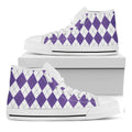 White And Purple Argyle Pattern Print White High Top Sneakers