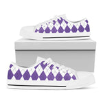 White And Purple Argyle Pattern Print White Low Top Shoes
