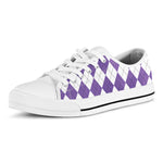 White And Purple Argyle Pattern Print White Low Top Shoes