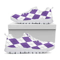 White And Purple Argyle Pattern Print White Running Shoes