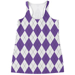 White And Purple Argyle Pattern Print Women's Racerback Tank Top