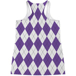 White And Purple Argyle Pattern Print Women's Racerback Tank Top