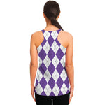 White And Purple Argyle Pattern Print Women's Racerback Tank Top