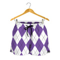 White And Purple Argyle Pattern Print Women's Shorts