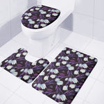 White And Purple Tulip Pattern Print 3 Piece Bath Mat Set
