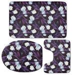 White And Purple Tulip Pattern Print 3 Piece Bath Mat Set