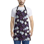 White And Purple Tulip Pattern Print Apron