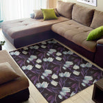White And Purple Tulip Pattern Print Area Rug