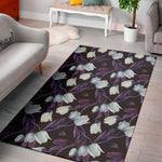 White And Purple Tulip Pattern Print Area Rug
