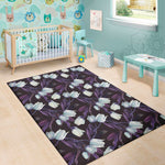 White And Purple Tulip Pattern Print Area Rug