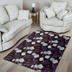 White And Purple Tulip Pattern Print Area Rug