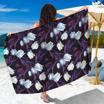 White And Purple Tulip Pattern Print Beach Sarong Wrap