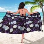 White And Purple Tulip Pattern Print Beach Sarong Wrap