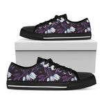 White And Purple Tulip Pattern Print Black Low Top Shoes