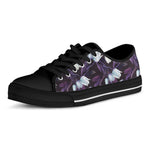 White And Purple Tulip Pattern Print Black Low Top Shoes