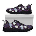 White And Purple Tulip Pattern Print Black Running Shoes