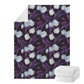 White And Purple Tulip Pattern Print Blanket