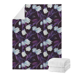 White And Purple Tulip Pattern Print Blanket