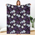 White And Purple Tulip Pattern Print Blanket