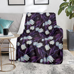 White And Purple Tulip Pattern Print Blanket