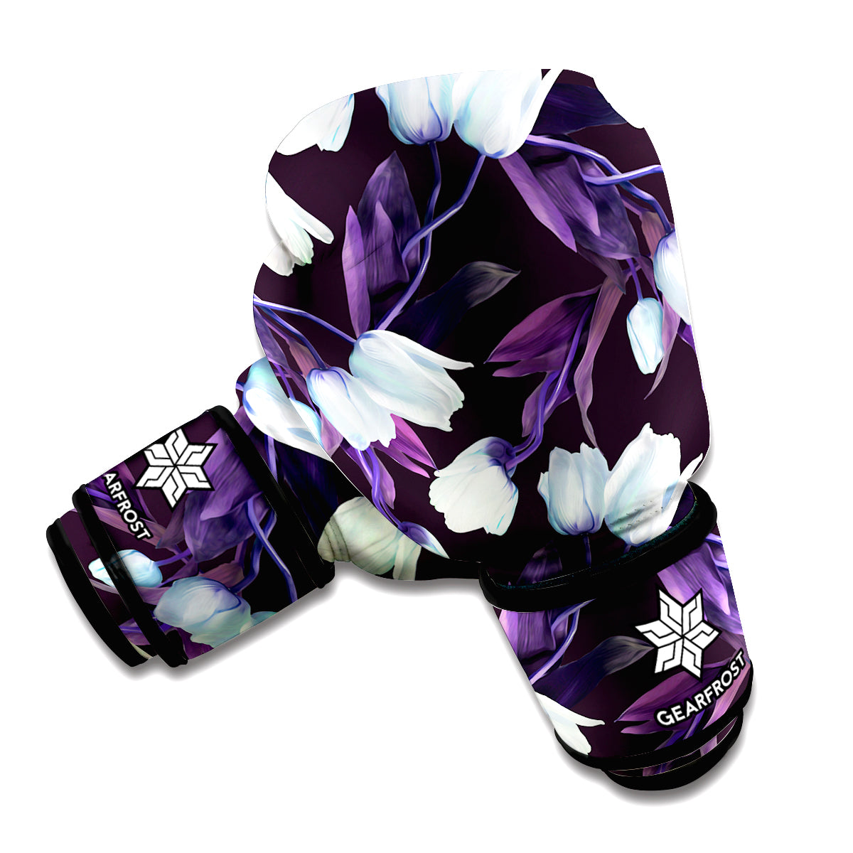 White And Purple Tulip Pattern Print Boxing Gloves