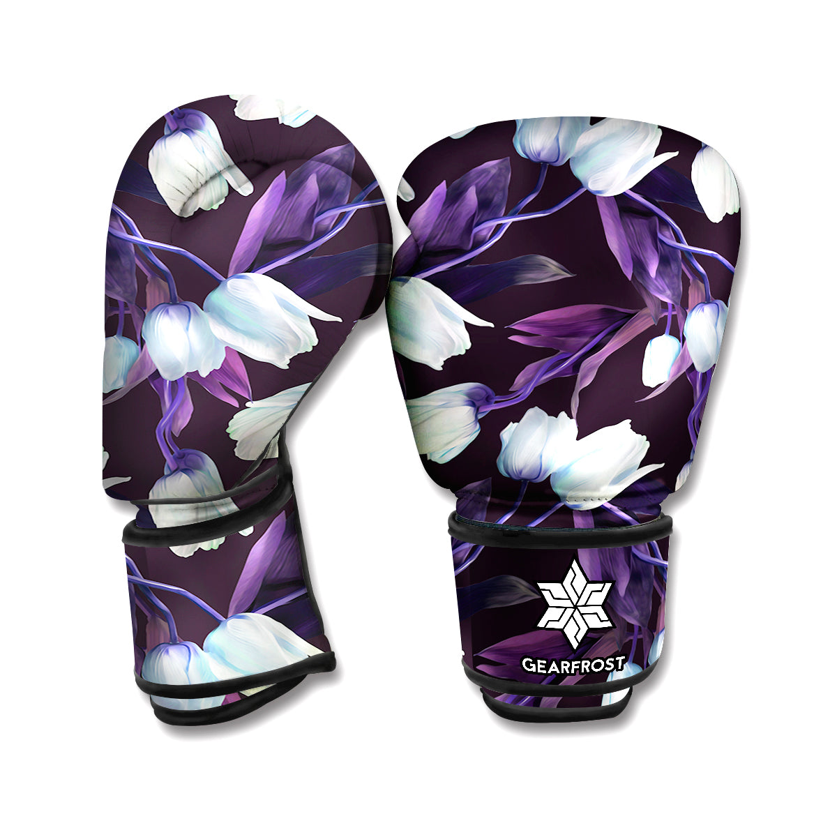 White And Purple Tulip Pattern Print Boxing Gloves
