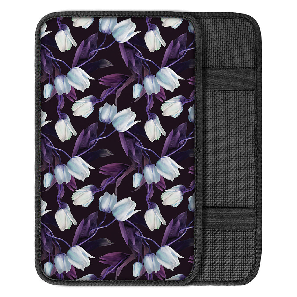 White And Purple Tulip Pattern Print Car Center Console Cover