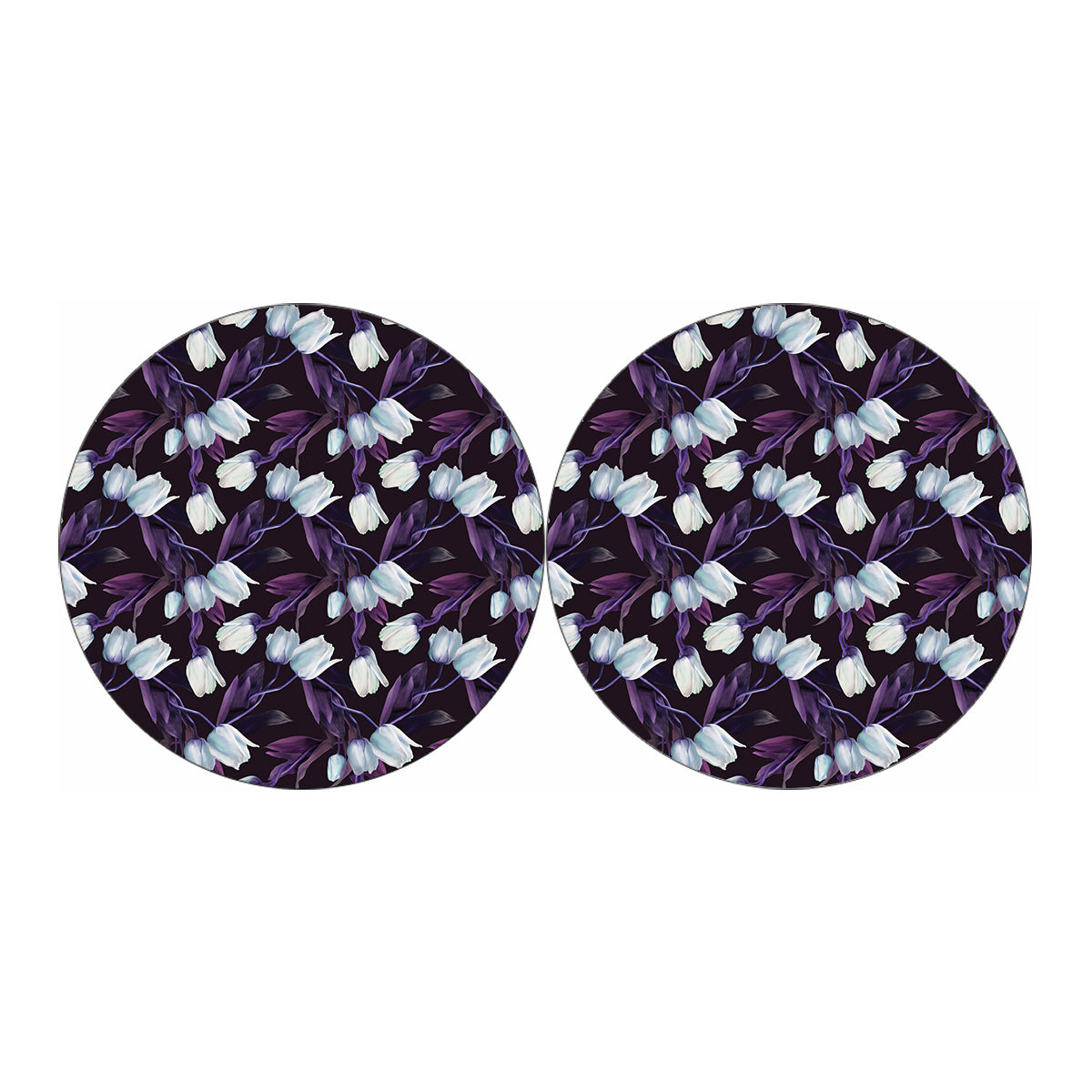 White And Purple Tulip Pattern Print Car Coasters