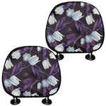 White And Purple Tulip Pattern Print Car Headrest Covers