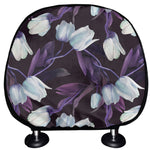 White And Purple Tulip Pattern Print Car Headrest Covers