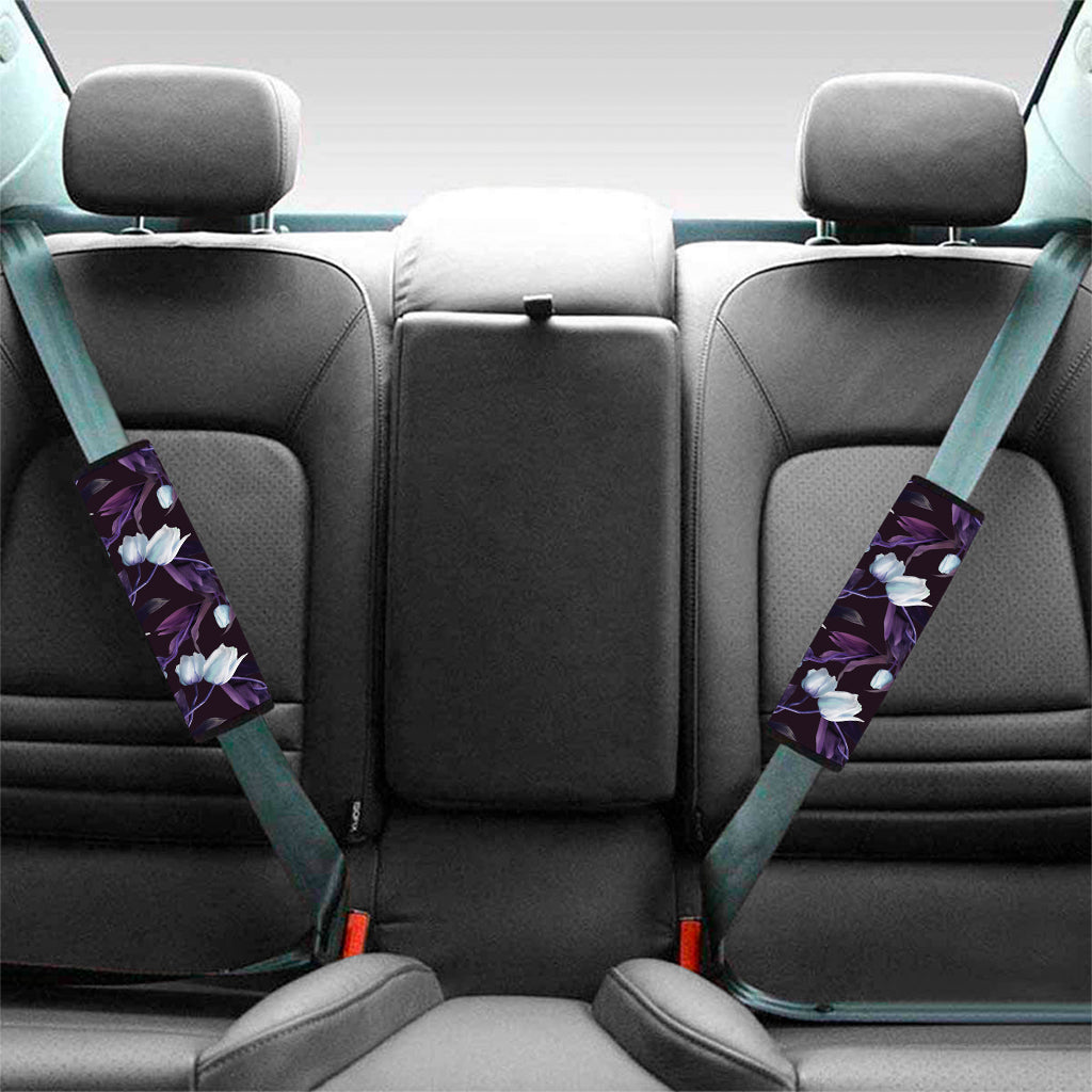 White And Purple Tulip Pattern Print Car Seat Belt Covers